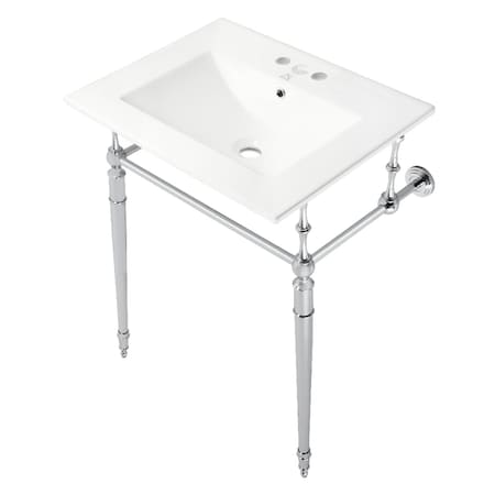 Kingston Brass 24Inch Console Sink with Brass Legs 4Inch, 3 Hole, WhitePolished Chrome KVPB24187W4CP